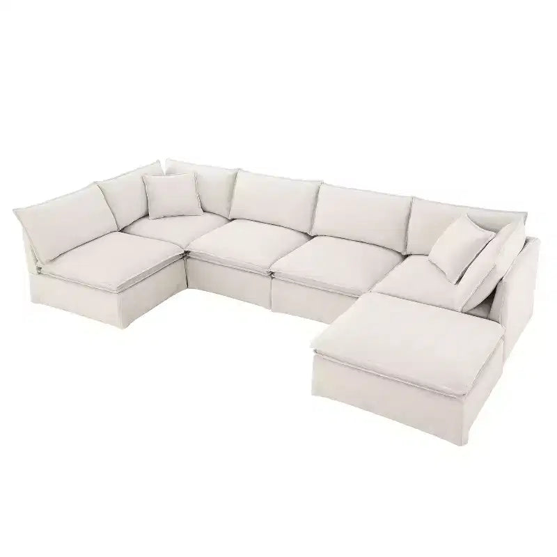 Whisen Canapé sectionnel modulaire 6 places 125,5 avec pouf mobile Tissu chenille siège large Combinaison libre pour salon appartement
