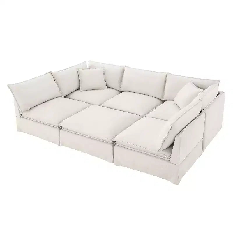 Whisen Canapé sectionnel modulaire 6 places 125,5 avec pouf mobile Tissu chenille siège large Combinaison libre pour salon appartement
