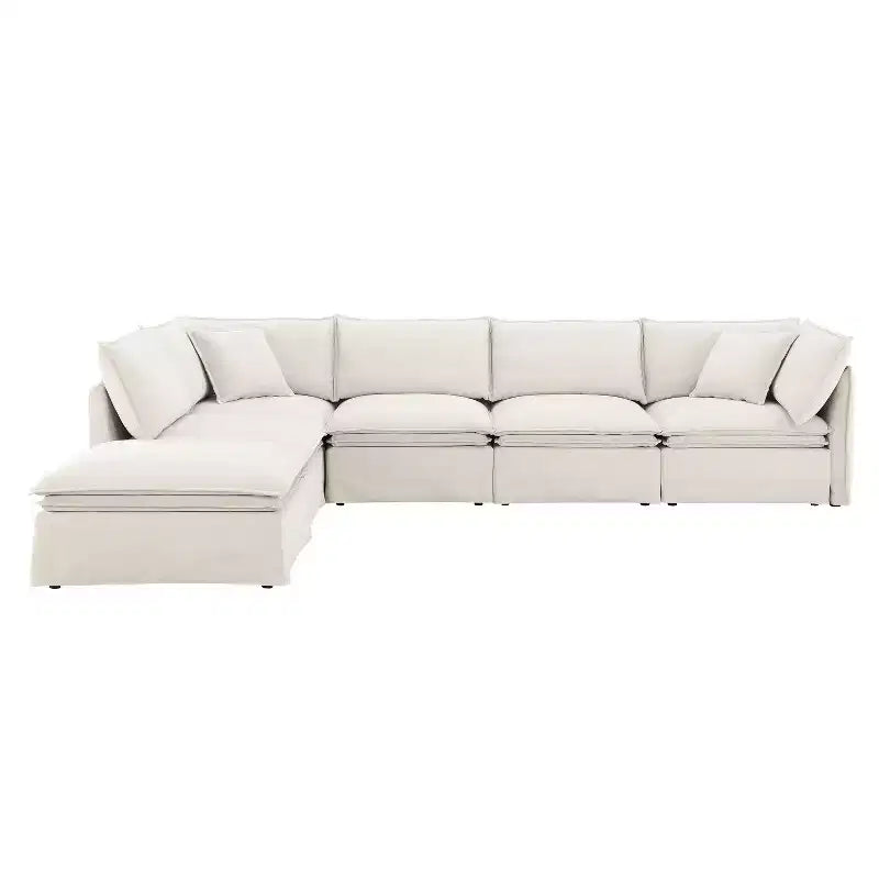 Whisen Canapé sectionnel modulaire 6 places 125,5 avec pouf mobile Tissu chenille siège large Combinaison libre pour salon appartement