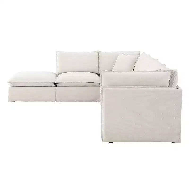 Whisen Canapé sectionnel modulaire 6 places 125,5 avec pouf mobile Tissu chenille siège large Combinaison libre pour salon appartement