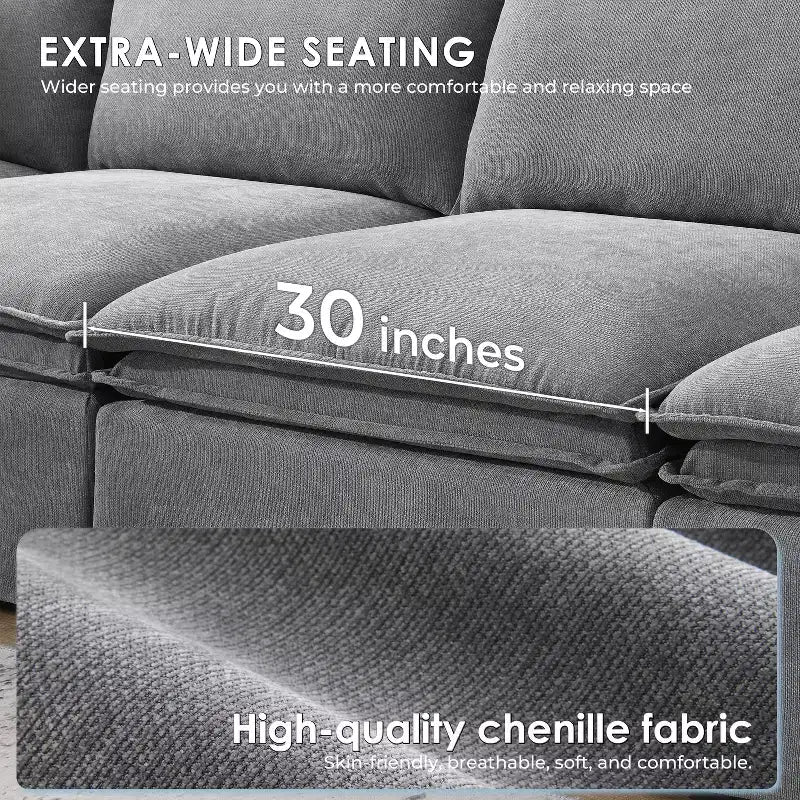Whisen Canapé sectionnel modulaire 6 places 125,5 avec pouf mobile Tissu chenille siège large Combinaison libre pour salon appartement