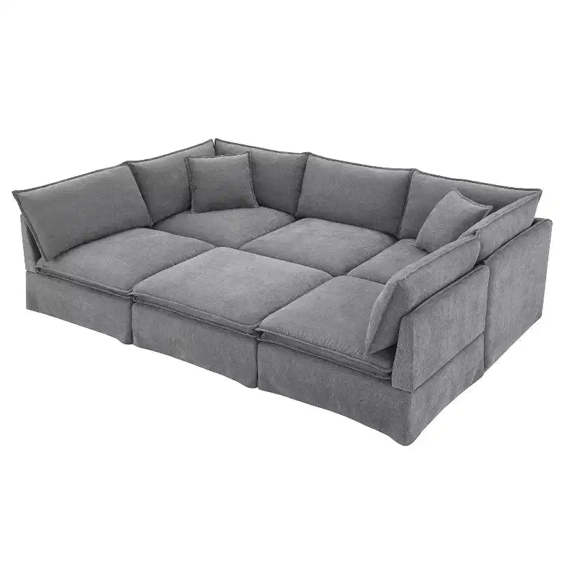Whisen Canapé sectionnel modulaire 6 places 125,5 avec pouf mobile Tissu chenille siège large Combinaison libre pour salon appartement