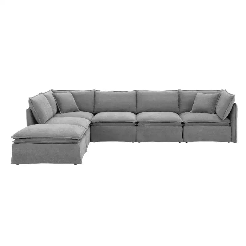 Whisen Canapé sectionnel modulaire 6 places 125,5 avec pouf mobile Tissu chenille siège large Combinaison libre pour salon appartement