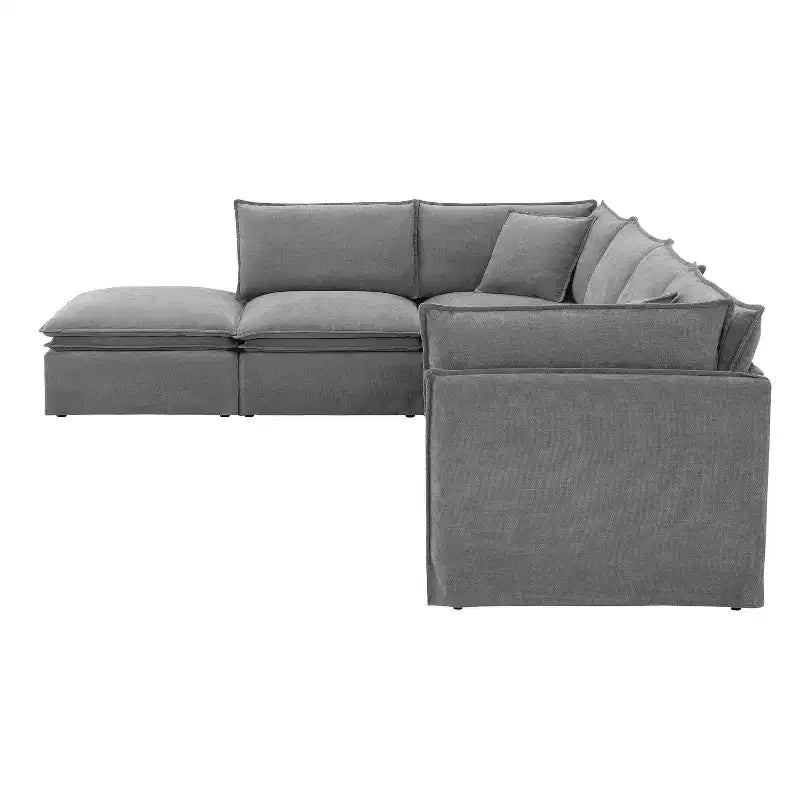 Whisen Canapé sectionnel modulaire 6 places 125,5 avec pouf mobile Tissu chenille siège large Combinaison libre pour salon appartement