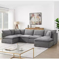 Whisen 125.5 Modular 6-Seat Sectional Sofa with Movable Ottoman Wide Seat Chenille Fabric Free Combination for Living Room Apartment