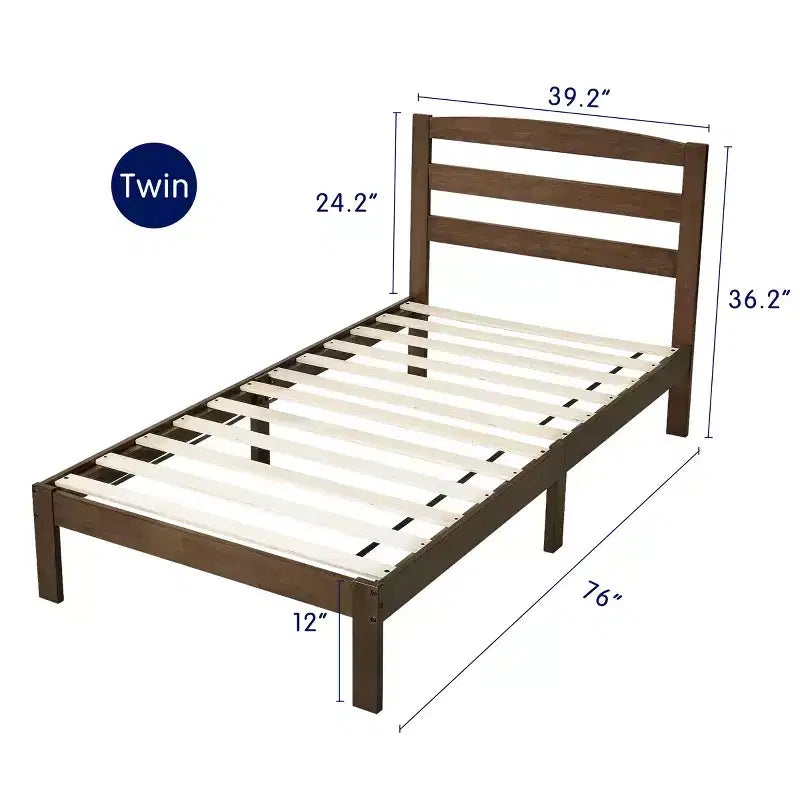 Lit plateforme en bois massif Subrtex avec tête de lit, cadre de lit avec support à lattes en bois, noyer