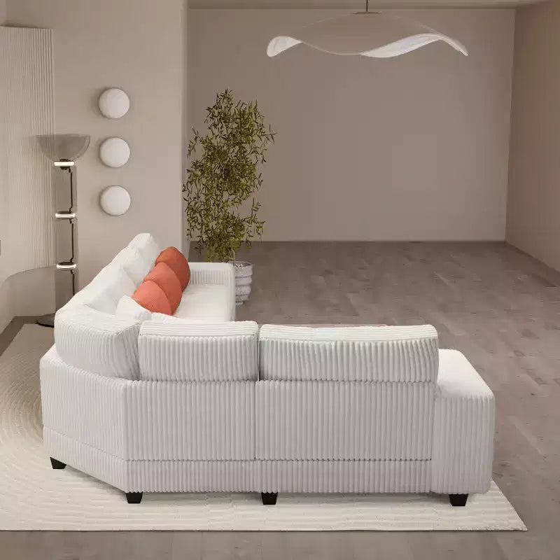 Canapé sectionnel en L modulable GDFStudio Antonia en velours côtelé beige avec étagère intégrée