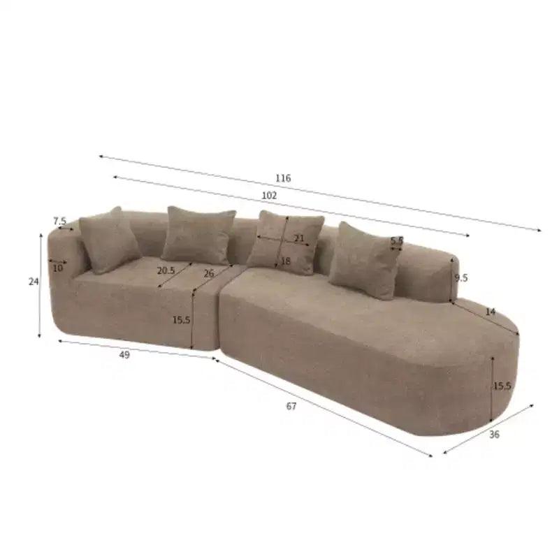 Canapé d'angle incurvé moderne Christopher Knight Home 116 avec éponge haute densité et 4 oreillers