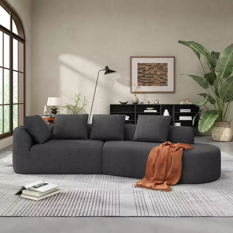 Canapé d'angle incurvé moderne Christopher Knight Home 116 avec éponge haute densité et 4 oreillers