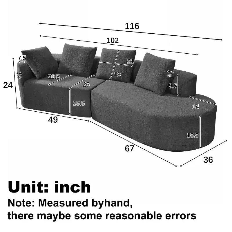 Canapé d'angle incurvé moderne Christopher Knight Home 116 avec éponge haute densité et 4 oreillers