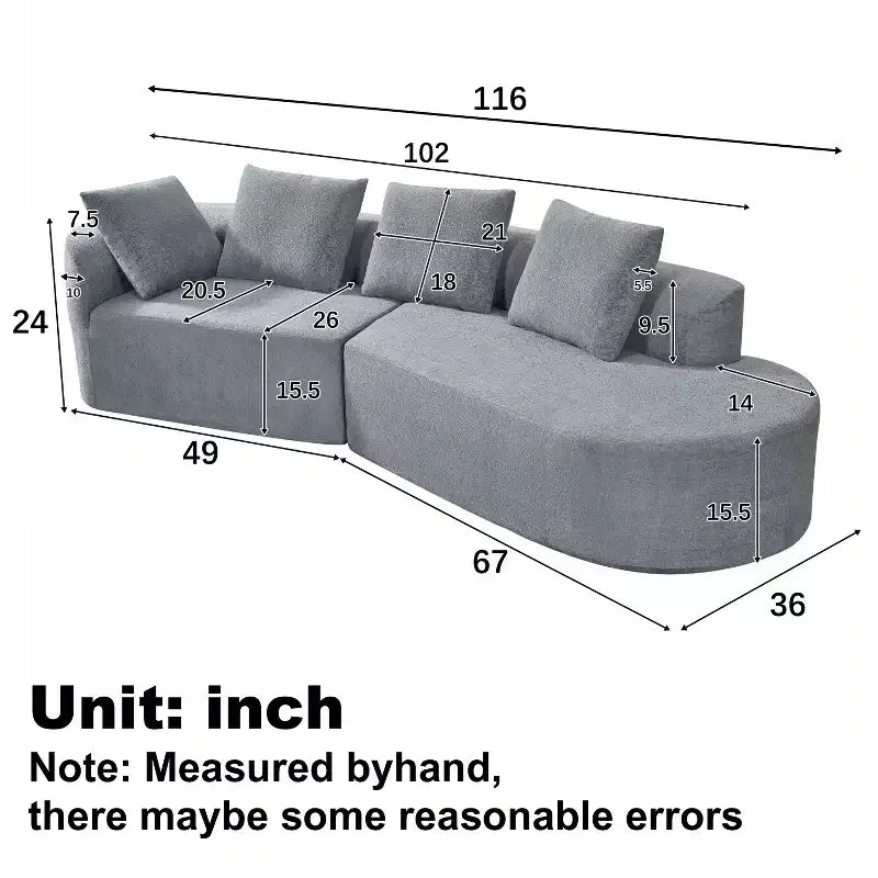 Canapé d'angle incurvé moderne Christopher Knight Home 116 avec éponge haute densité et 4 oreillers