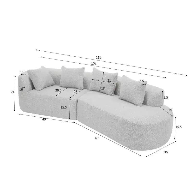 Canapé d'angle incurvé moderne Christopher Knight Home 116 avec éponge haute densité et 4 oreillers