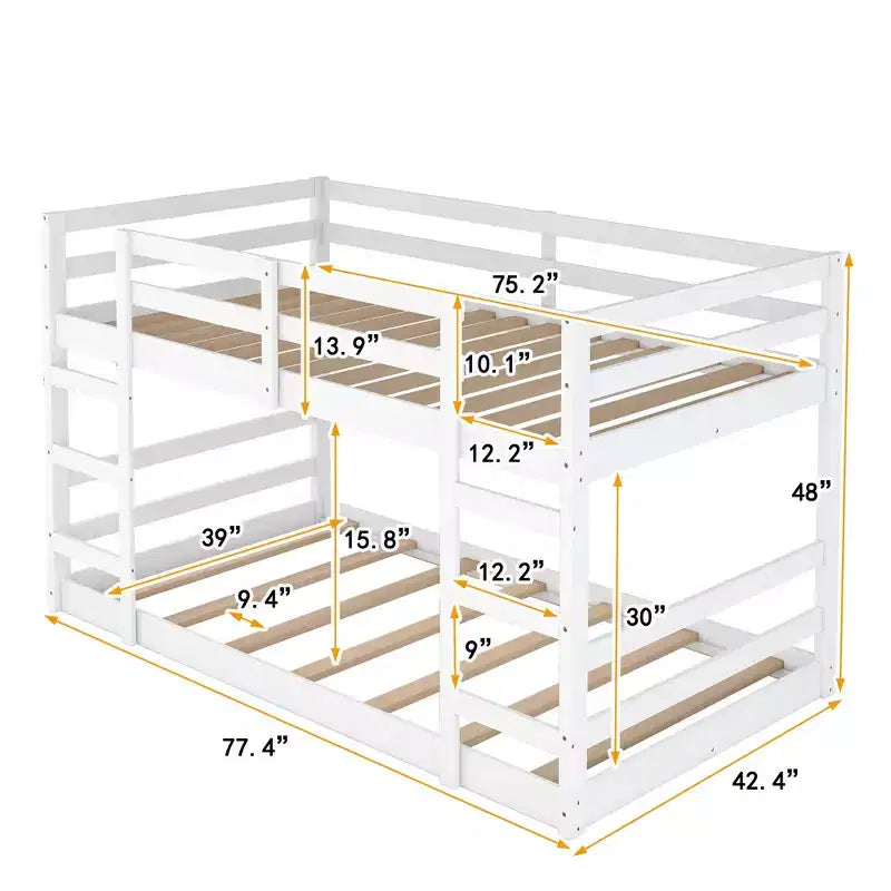 Lit superposé Whisen double sur double avec échelle, construction robuste