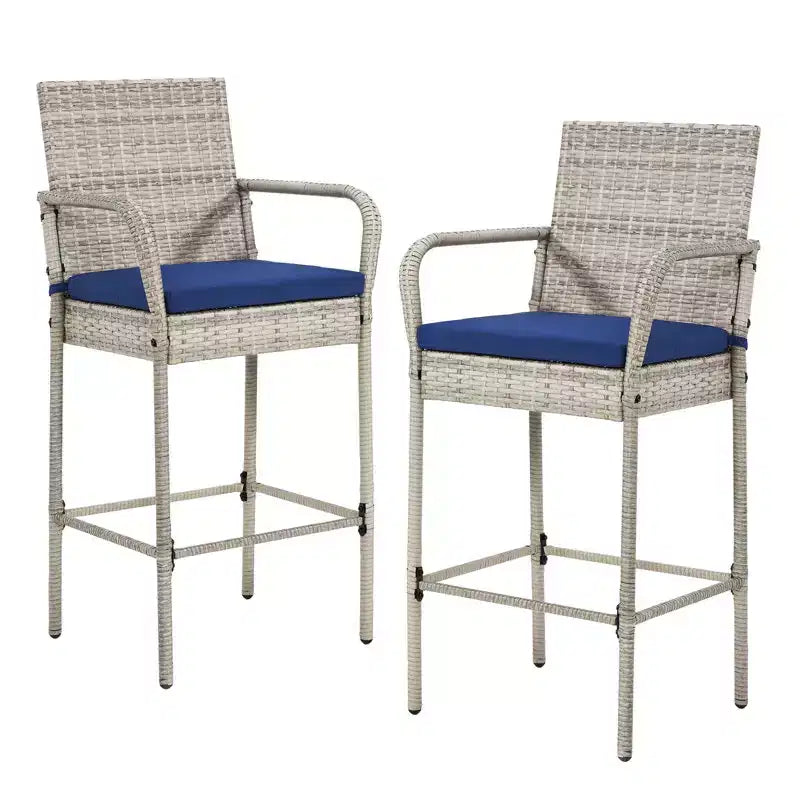 EROMMY Tabourets de bar d'extérieur en osier, lot de 2, tabourets de bar en rotin tressé avec coussins amovibles, accoudoirs et dossier ergonomiques