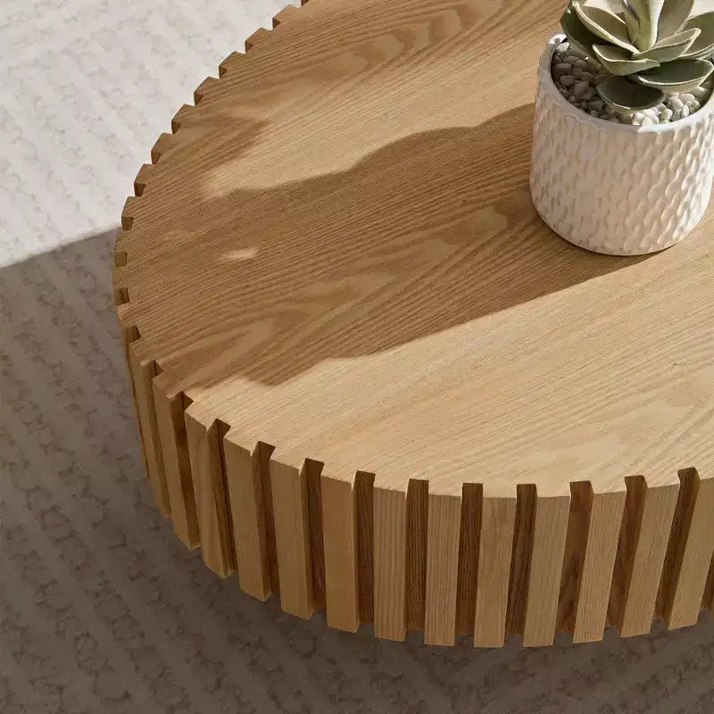 Table basse ovale/carrée Table d'appoint minimaliste à cannelures, Frêne naturel/Noyer/Noir mat-ModernLuxe
