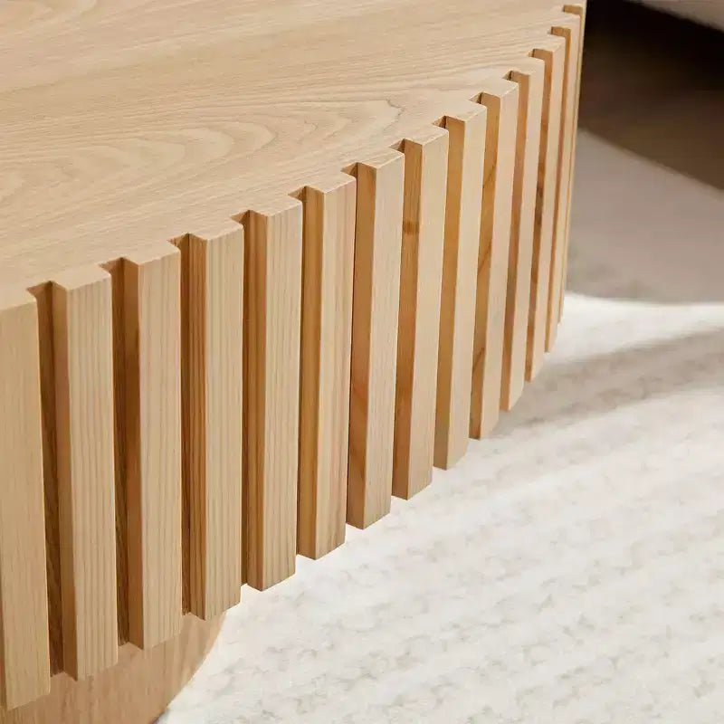 Table basse ovale/carrée Table d'appoint minimaliste à cannelures, Frêne naturel/Noyer/Noir mat-ModernLuxe