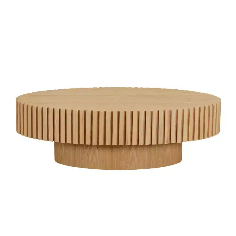 Table basse ovale/carrée Table d'appoint minimaliste à cannelures, Frêne naturel/Noyer/Noir mat-ModernLuxe