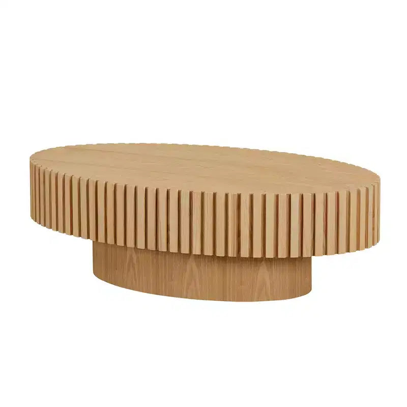Table basse ovale/carrée Table d'appoint minimaliste à cannelures, Frêne naturel/Noyer/Noir mat-ModernLuxe
