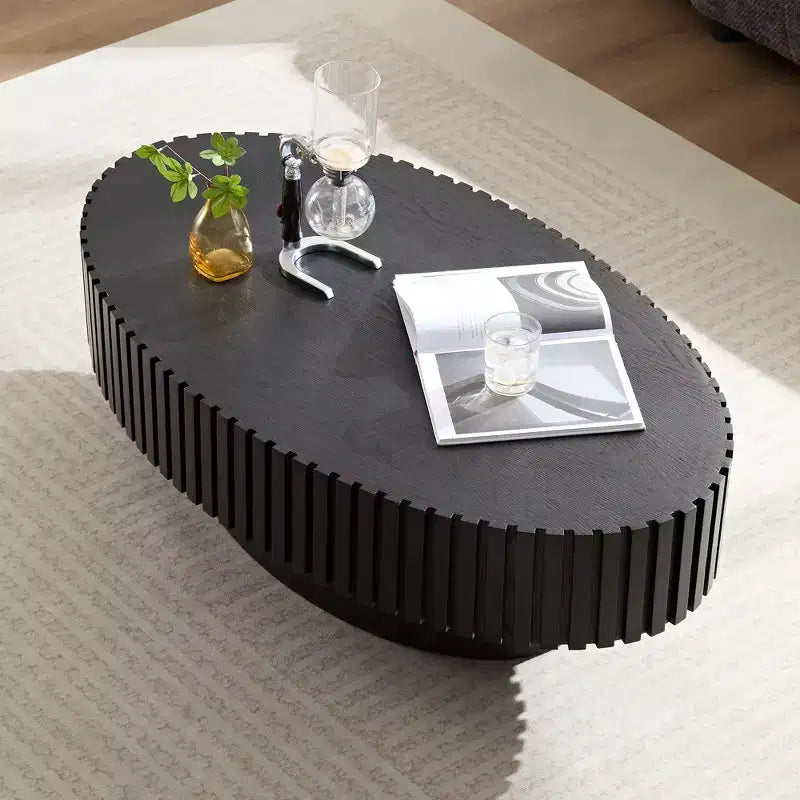 Table basse ovale/carrée Table d'appoint minimaliste à cannelures, Frêne naturel/Noyer/Noir mat-ModernLuxe