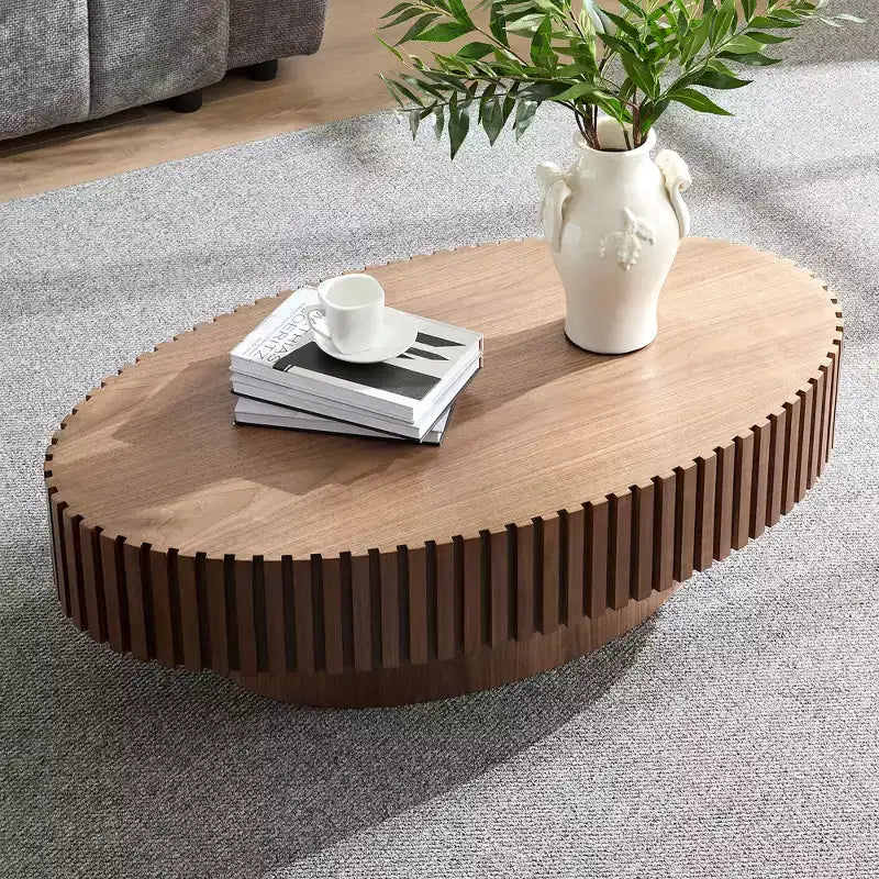 Table basse ovale/carrée Table d'appoint minimaliste à cannelures, Frêne naturel/Noyer/Noir mat-ModernLuxe