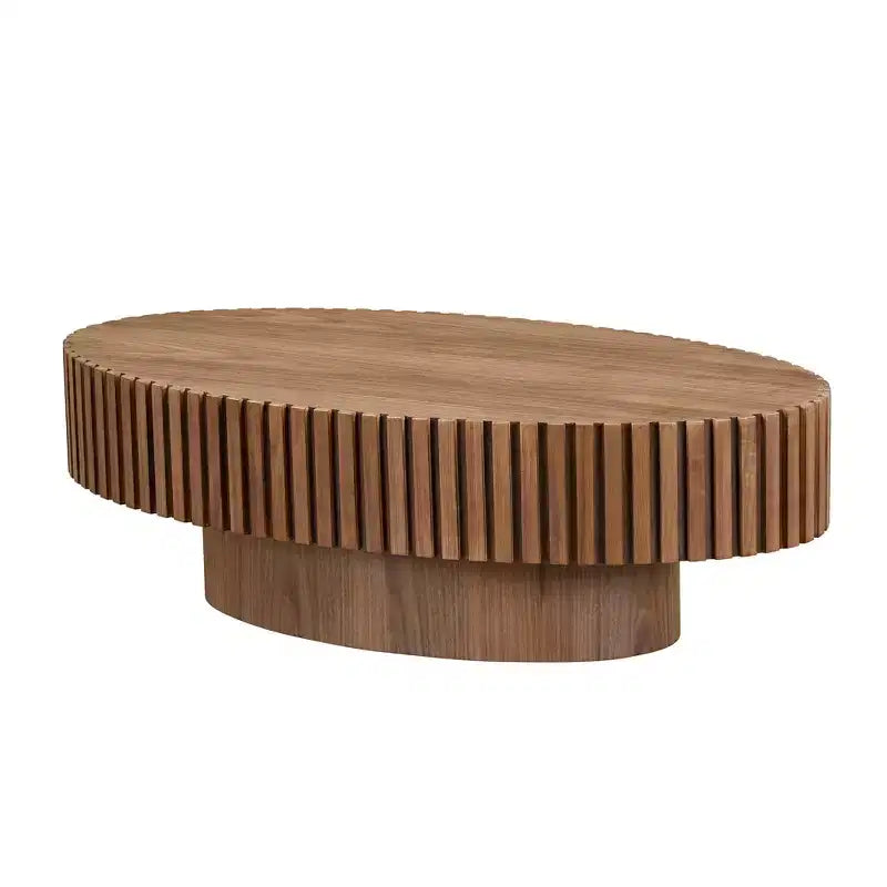 Table basse ovale/carrée Table d'appoint minimaliste à cannelures, Frêne naturel/Noyer/Noir mat-ModernLuxe