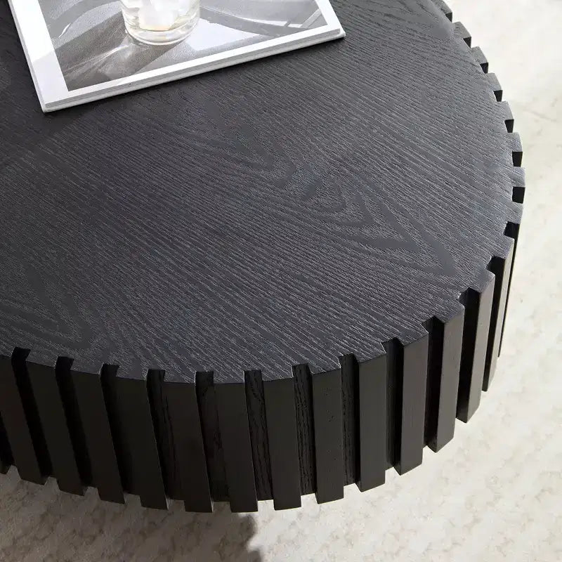 Table basse ovale/carrée Table d'appoint minimaliste à cannelures, Frêne naturel/Noyer/Noir mat-ModernLuxe
