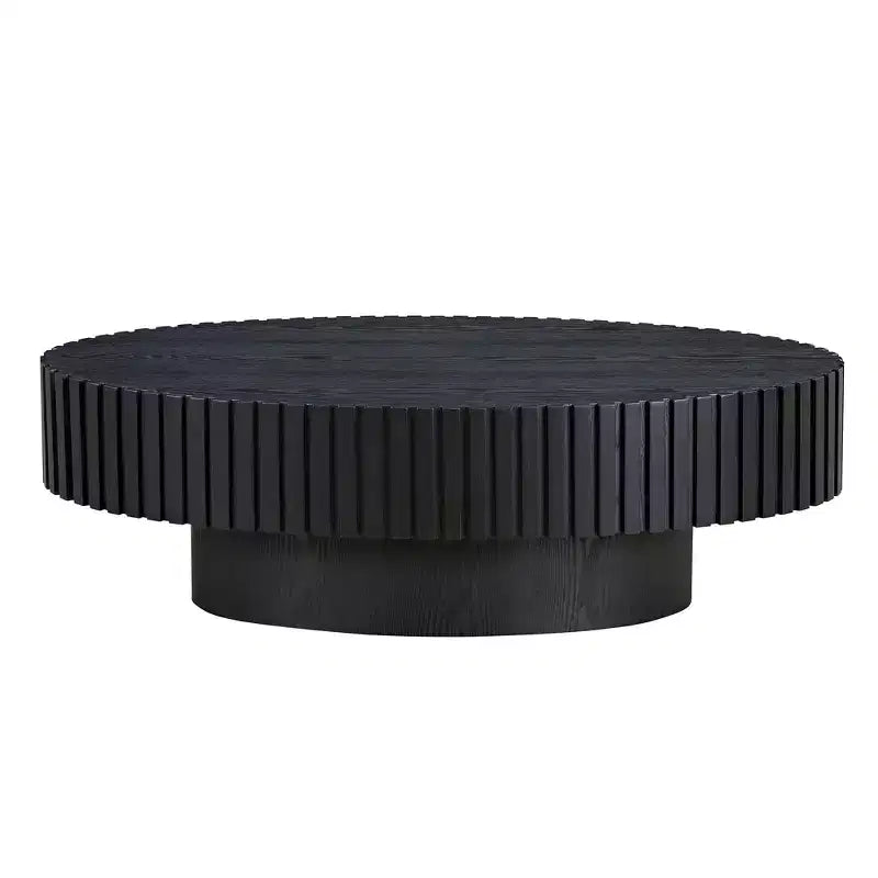 Table basse ovale/carrée Table d'appoint minimaliste à cannelures, Frêne naturel/Noyer/Noir mat-ModernLuxe