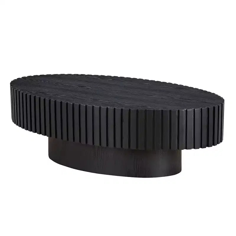 Table basse ovale/carrée Table d'appoint minimaliste à cannelures, Frêne naturel/Noyer/Noir mat-ModernLuxe