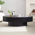 Oval/Square Coffee Table Minimalist Fluted Center Table Accent Table, Natural Ash/Walnut/Matt Black-ModernLuxe