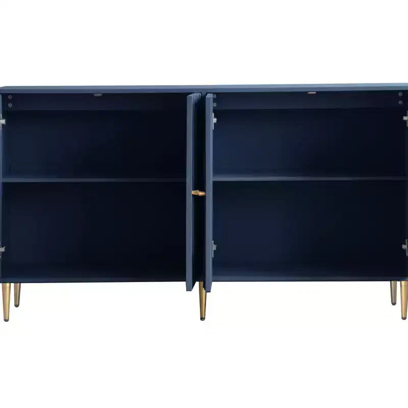 Buffet Bahut Meuble de Rangement en Bois Laqué Bleu Moderne à 4 Portes