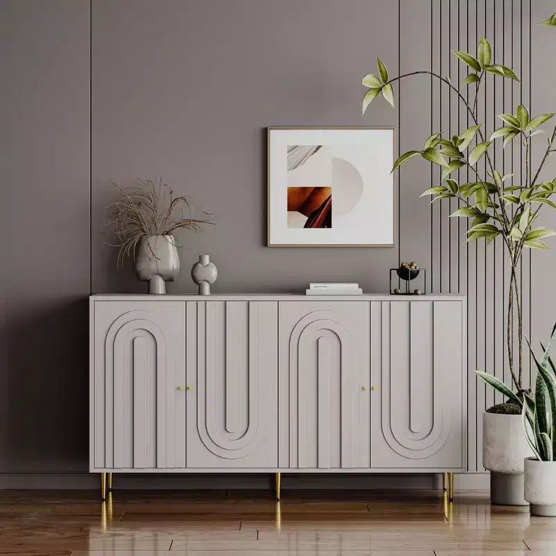 Buffet Bahut Meuble de Rangement en Bois Laqué Bleu Moderne à 4 Portes
