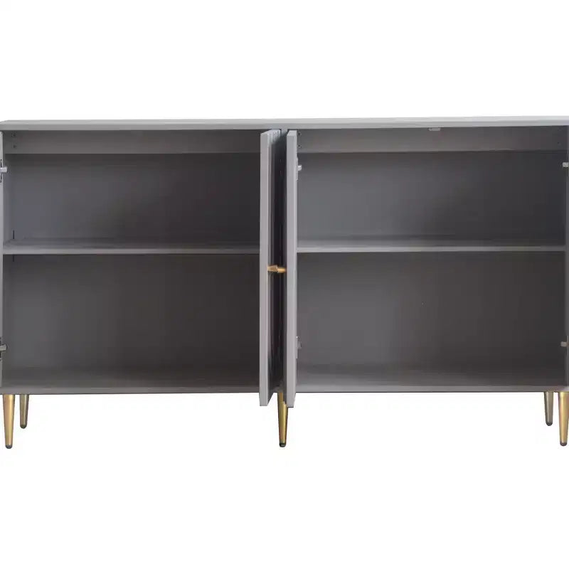 Buffet Bahut Meuble de Rangement en Bois Laqué Bleu Moderne à 4 Portes