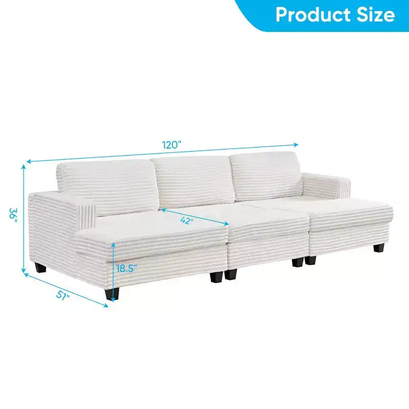 Canapé modulable convertible 3 places Mjkone en velours côtelé moderne pour salon