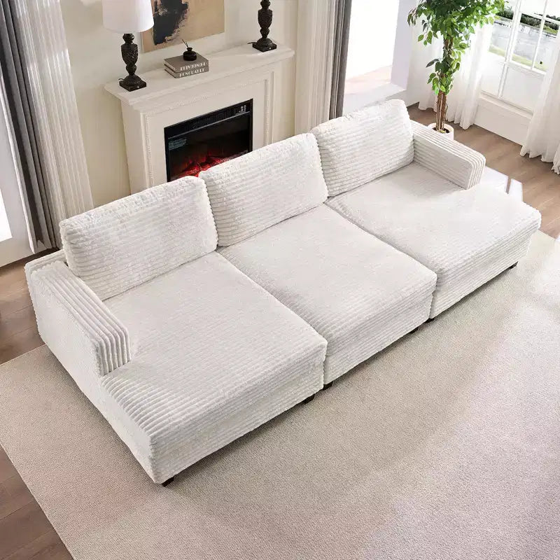 Mjkone Modern Corduroy Fabric Convertible Modular 3-Seater Sofa Couch For Living Room