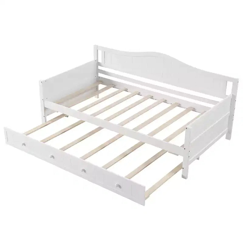 Lit de repos Costway simple avec lit gigogne, lit-canapé en bois massif avec lattes de soutien, lit d'appoint blanc/gris