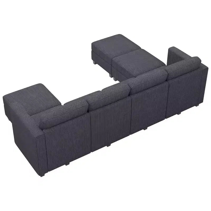 Canapé modulable Belffin avec pouf de rangement en forme de U en velours côtelé, canapé sectionnel moderne convertible avec méridienne