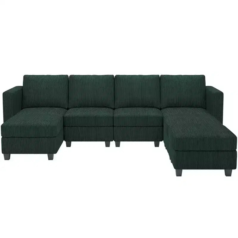 Canapé modulable Belffin avec pouf de rangement en forme de U en velours côtelé, canapé sectionnel moderne convertible avec méridienne