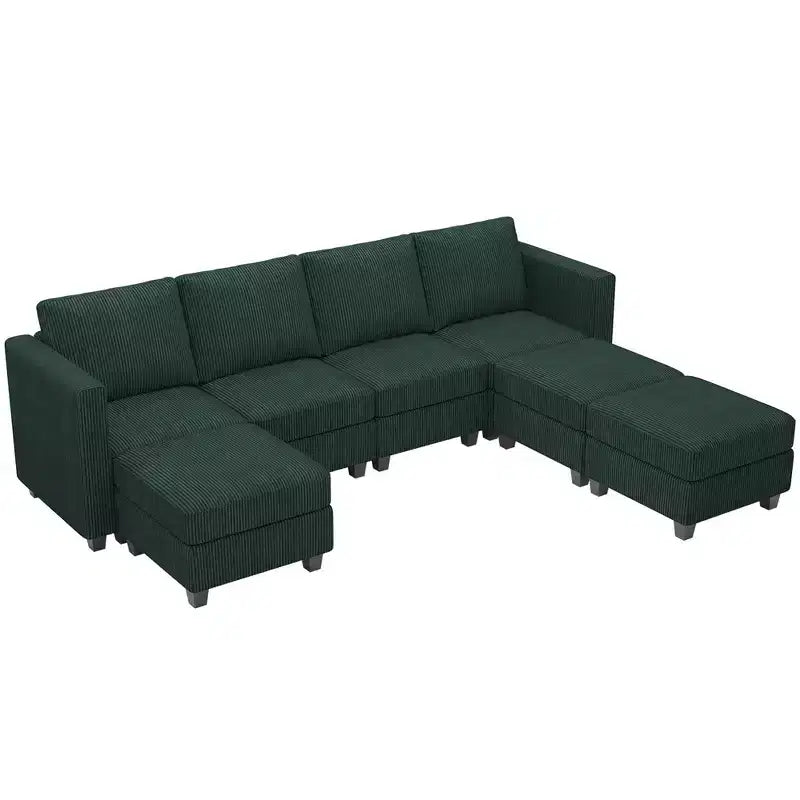 Canapé modulable Belffin avec pouf de rangement en forme de U en velours côtelé, canapé sectionnel moderne convertible avec méridienne