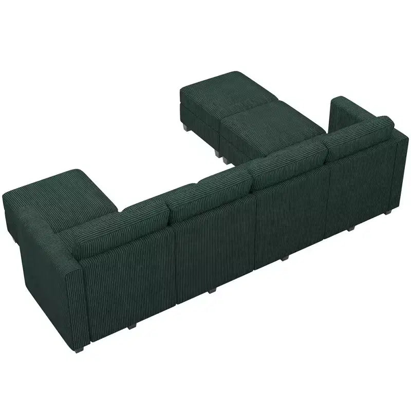 Canapé modulable Belffin avec pouf de rangement en forme de U en velours côtelé, canapé sectionnel moderne convertible avec méridienne