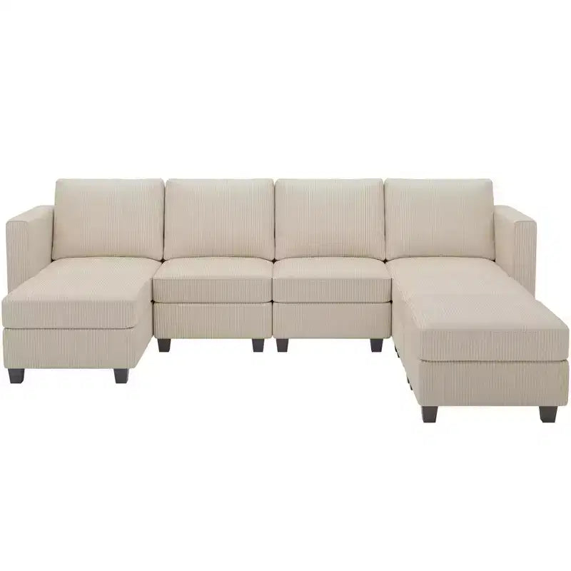 Canapé modulable Belffin avec pouf de rangement en forme de U en velours côtelé, canapé sectionnel moderne convertible avec méridienne