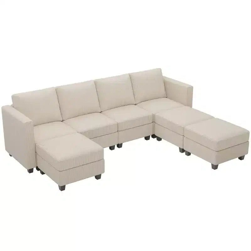 Canapé modulable Belffin avec pouf de rangement en forme de U en velours côtelé, canapé sectionnel moderne convertible avec méridienne