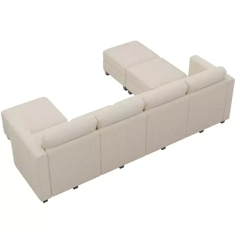 Canapé modulable Belffin avec pouf de rangement en forme de U en velours côtelé, canapé sectionnel moderne convertible avec méridienne