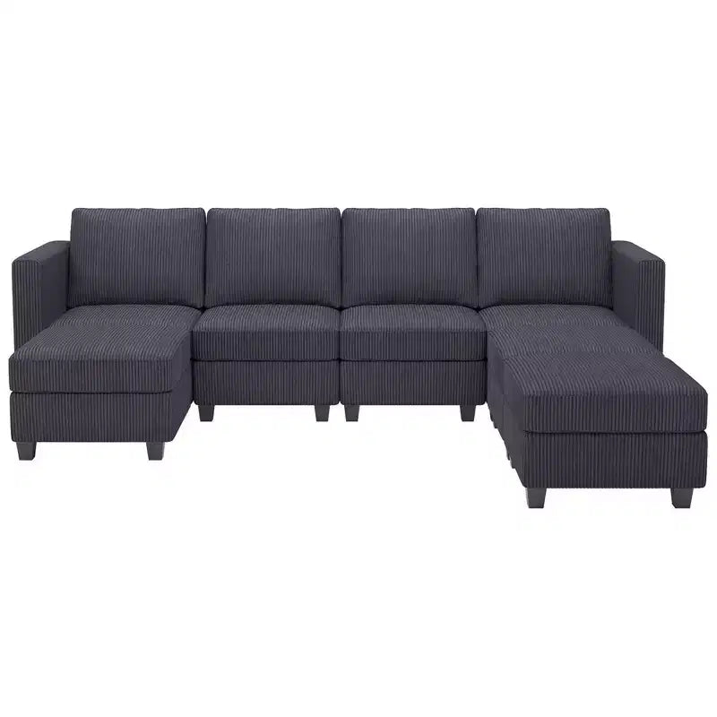Canapé modulable Belffin avec pouf de rangement en forme de U en velours côtelé, canapé sectionnel moderne convertible avec méridienne