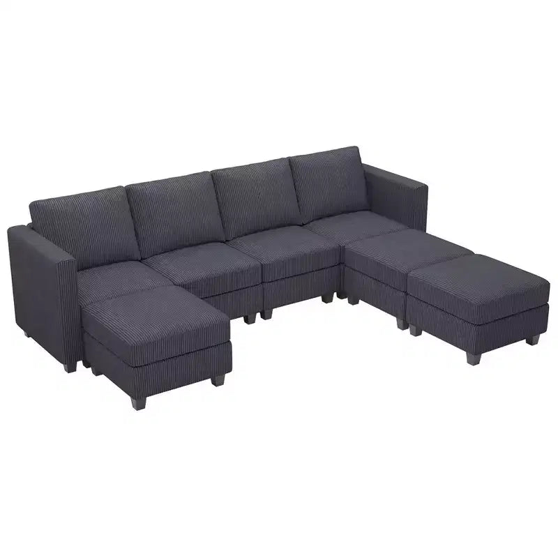 Canapé modulable Belffin avec pouf de rangement en forme de U en velours côtelé, canapé sectionnel moderne convertible avec méridienne