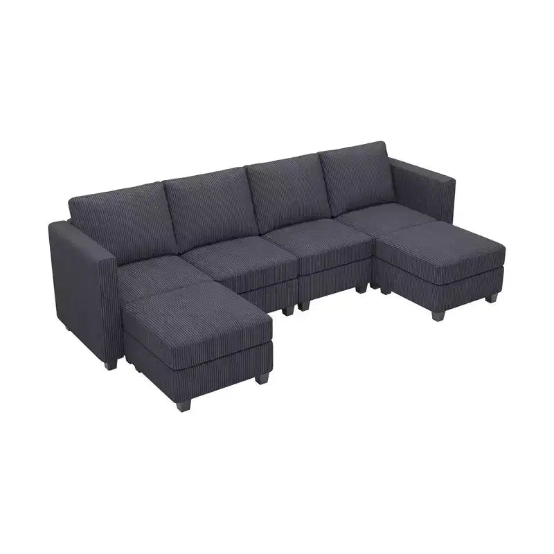 Canapé modulaire en U Belffin avec pouf de rangement, canapé sectionnel en velours côtelé avec méridienne, canapé sectionnel moderne convertible