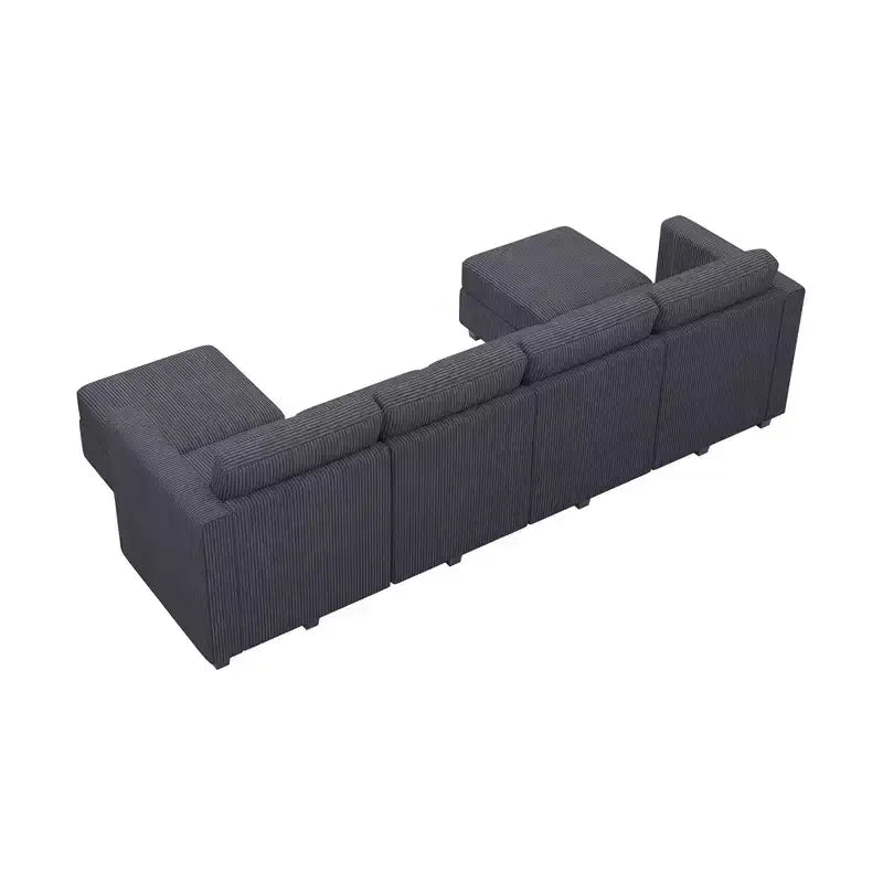 Canapé modulaire en U Belffin avec pouf de rangement, canapé sectionnel en velours côtelé avec méridienne, canapé sectionnel moderne convertible