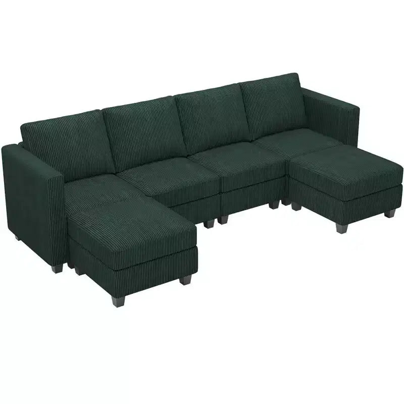 Canapé modulaire en U Belffin avec pouf de rangement, canapé sectionnel en velours côtelé avec méridienne, canapé sectionnel moderne convertible