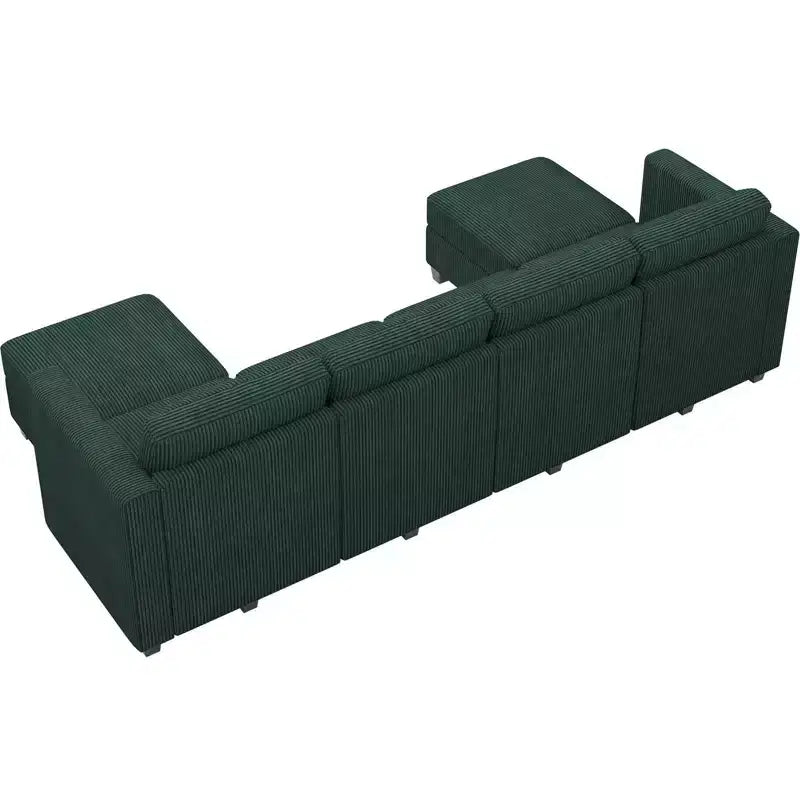 Canapé modulaire en U Belffin avec pouf de rangement, canapé sectionnel en velours côtelé avec méridienne, canapé sectionnel moderne convertible