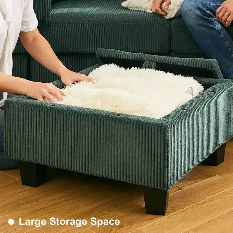 Canapé modulaire en U Belffin avec pouf de rangement, canapé sectionnel en velours côtelé avec méridienne, canapé sectionnel moderne convertible