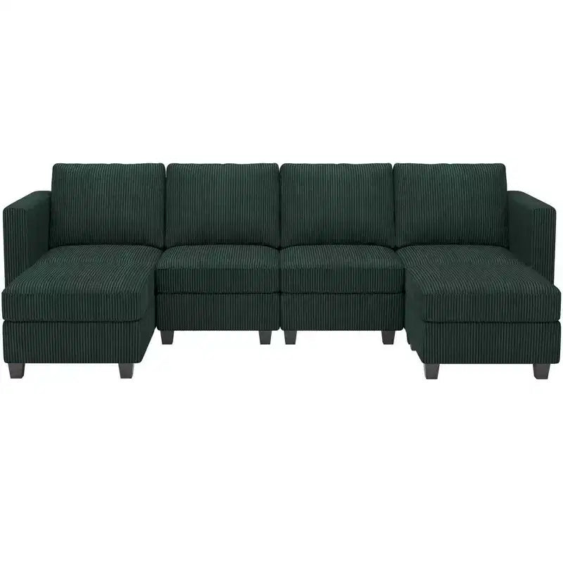 Canapé modulaire en U Belffin avec pouf de rangement, canapé sectionnel en velours côtelé avec méridienne, canapé sectionnel moderne convertible